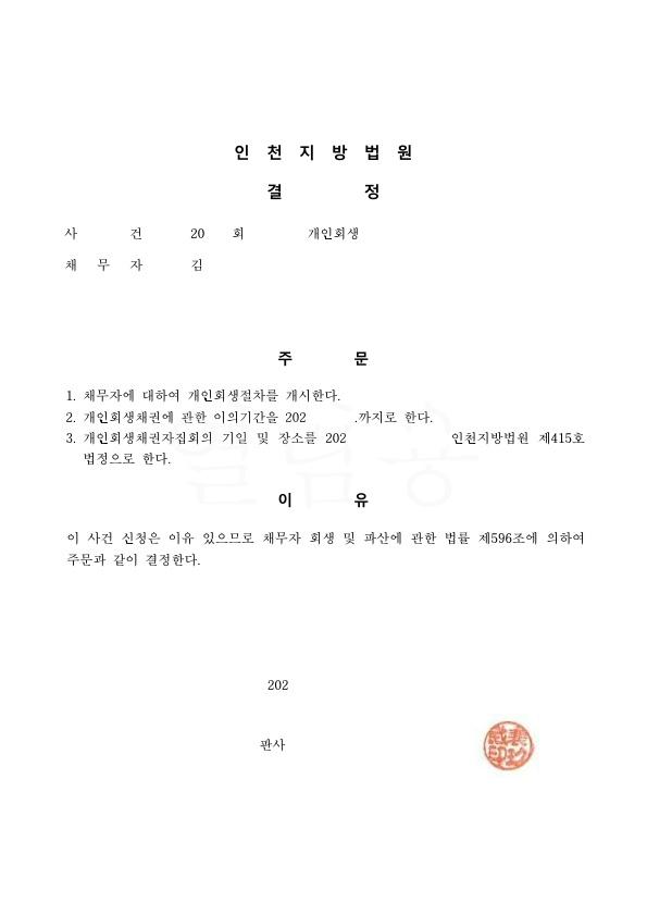 사업실패로 인한 채무 원금의 42% 탕감받은 회생사례 