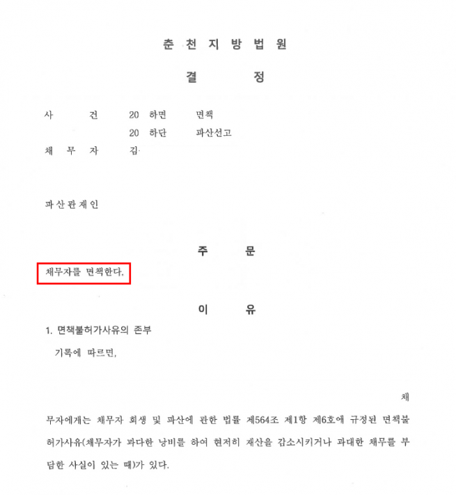 대출금을 유흥 및 사치 등으로 사용하고 파산 재량 면책 받은 20대의 사례
