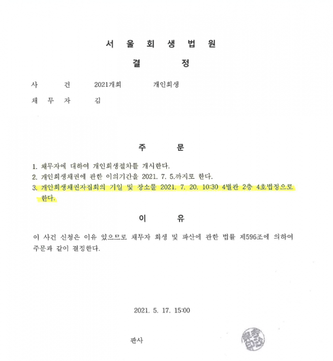 20대 아르바이트 소득자 79% 빚 탕감 회생 사례