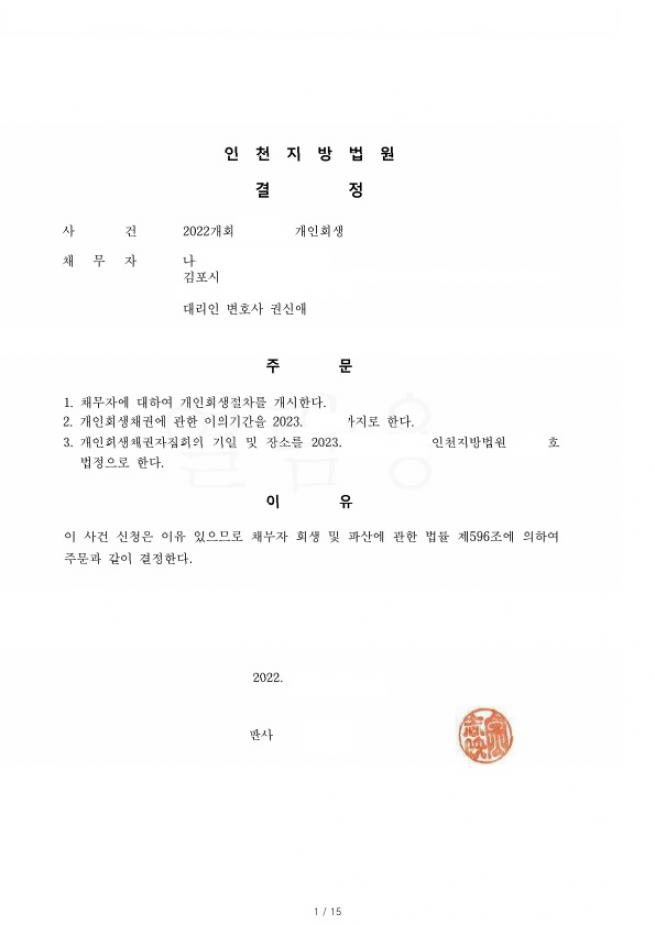 갓 취업한 소득으로 채무의 81%탕감 사례