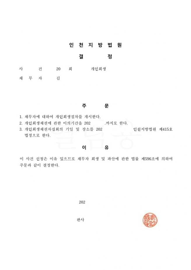 사업실패로 인한 채무 원금의 42% 탕감받은 회생사례 