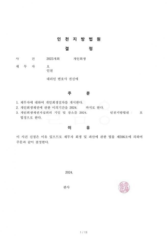 생활비. 돌려막기등으로 발생된 채무의 46%탕감사례