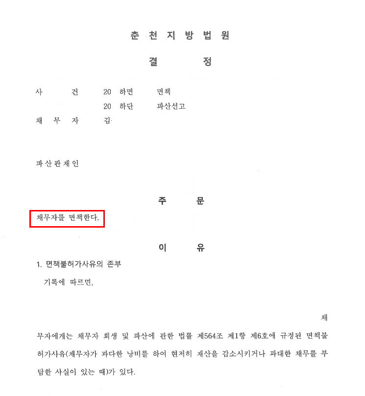 대출금을 유흥 및 사치 등으로 사용하고 파산 재량 면책 받은 20대의 사례